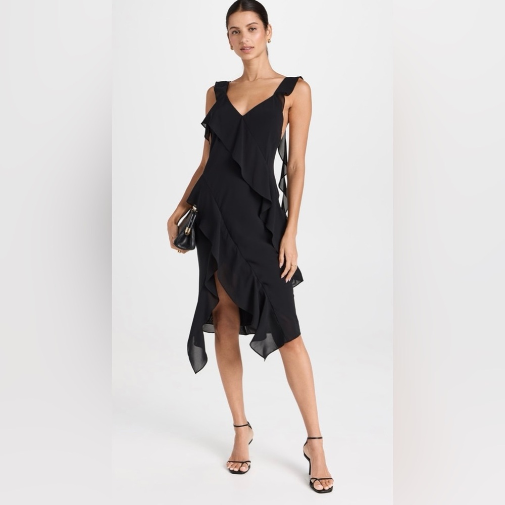 Amanda Uprichard Cantara Midi Black Dress Ruffle Size Small Dress